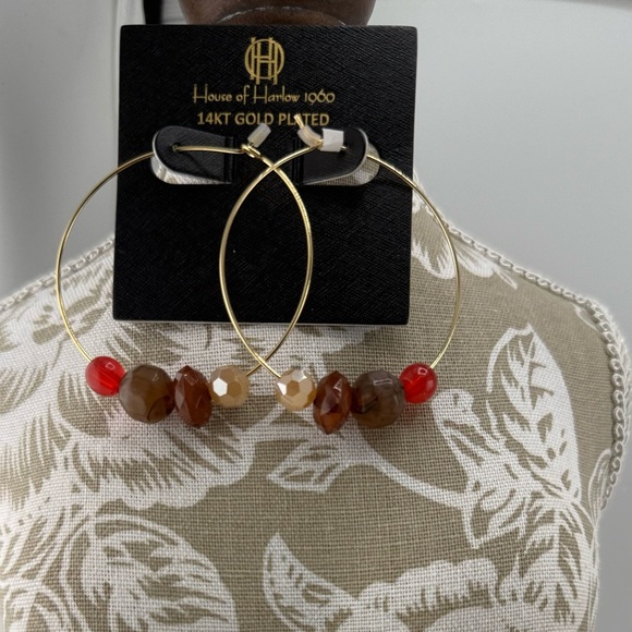 House of Harlow 1960 14KT Gold Plated Hoop Earrings with Multi-Colored Beads - Picture 5 of 6
